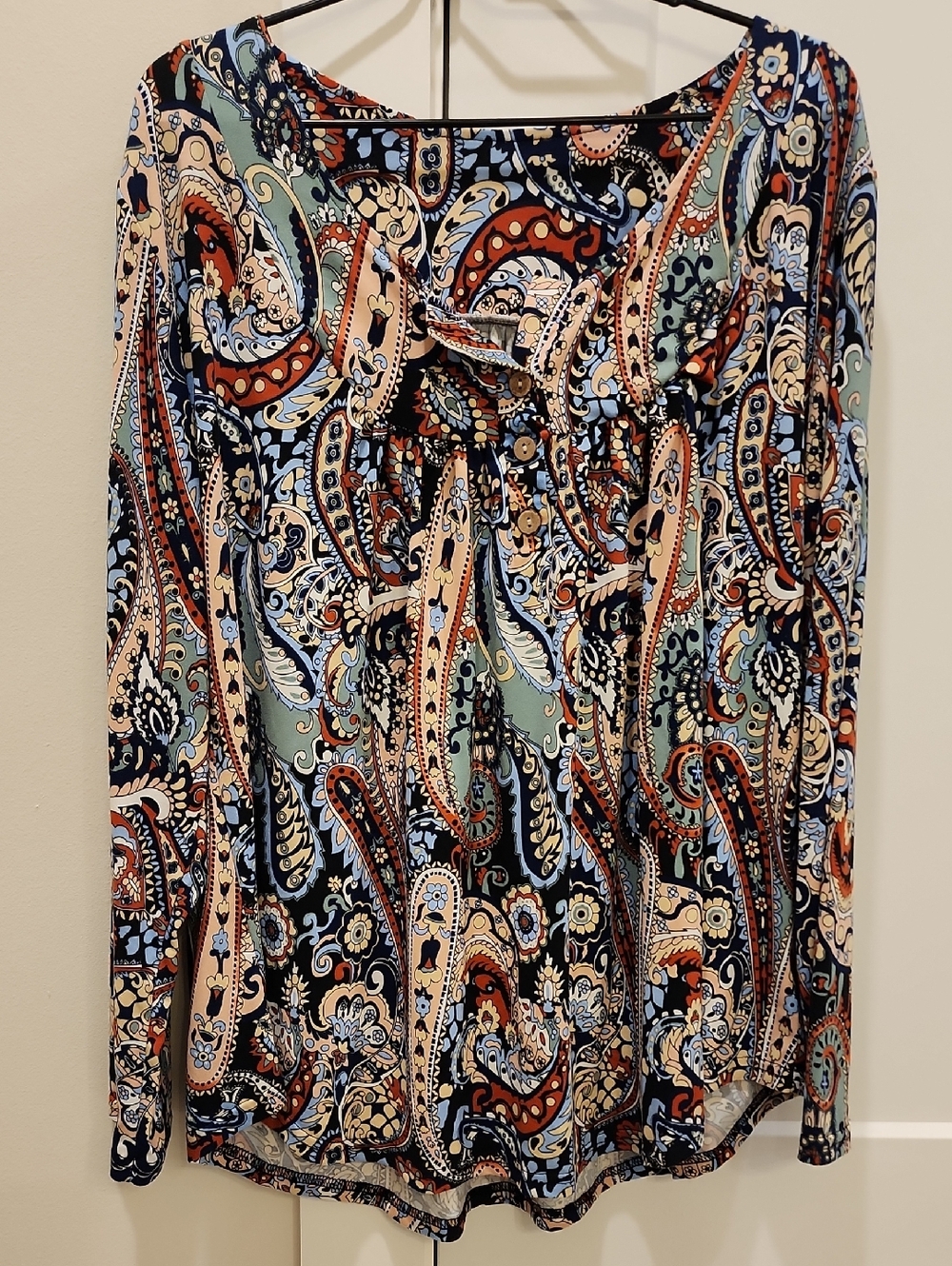 Paisley Long Sleeve Blouse in Navy, Rust & Cream